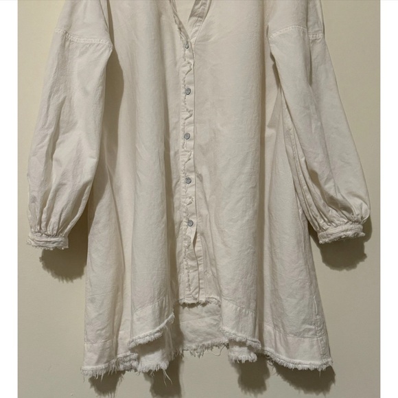 Free People Ivory Oversized Button-Up Shirt Mini Dress Raw Hem Cotton Size M - Picture 4 of 11